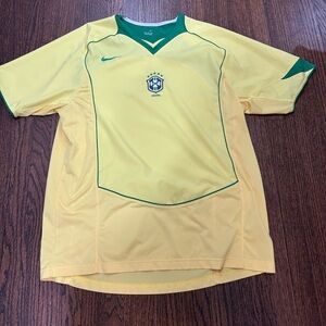 Nike Yellow and Green Brazil Soccer Shirt
